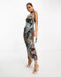 Фото #3 товара ASOS DESIGN chiffon bandeau midi dress with matching neck tie in mixed print