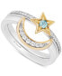 ფოტო #1 პროდუქტის Swiss Blue Topaz (1/10 ct. t.w.) & Diamond (1/6 ct. t.w.) Jasmine Star & Moon Ring in Sterling Silver & 14k Yellow Gold