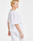 Фото #2 товара Women's 100% Linen Embellished Flutter-Sleeve Top, Created for Macy's