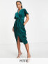 Фото #1 товара Closet London Petite kimono sleeve velvet midi dress with wrap tie in emerald