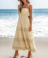 Women's Apricot Smocked Bodice Lace Trim Midi Tube Beach Dress