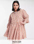 Фото #2 товара Daisy Street Plus mini smock dress in micro pink brown check