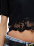 Фото #5 товара Miss Selfridge boxy short sleeve crop top with lace hem in black