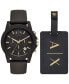 ფოტო #1 პროდუქტის Men's Chronograph Black Silicone Strap Watch 45mm Gift Set