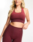 Hummel Seamless sports crop top with scoop neck in dark red