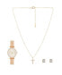 Women's Analog Shiny Gold-Tone Metal Bracelet Watch 34mm with Necklace Earring Set