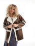 Фото #5 товара Native Youth faux shearling vintage look faux leather jacket in brown