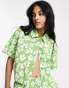 Topshop co-ord cropped floral printed short sleeve shirt in green