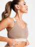 Pink Soda cross back light support sports bra in taupe