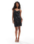 YAS satin and sequin mix cami mini dress in black - BLACK