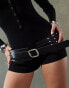 ASOS DESIGN wide studded belt with silver buckle in black