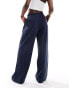 Фото #5 товара YAS premium soft touch wide leg trouser with tie waist in navy - MBLUE