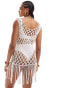 Фото #3 товара Miss Selfridge festival beach macrame fringe detail mini dress in cream