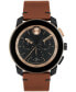 ფოტო #1 პროდუქტის Men's Bold TR90 Swiss Quartz Chronograph Cognac Leather Watch 44mm