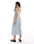 Фото #2 товара Pieces textured jersey frill strap maxi dress in blue spot print