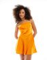 Фото #1 товара ASOS DESIGN bandeau asymmetric bias satin mini dress in bright orange