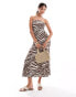 ASOS DESIGN trapeze bandeau midi dress in brown zebra print