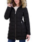 Фото #8 товара Women's Stretch Faux-Fur Trim Hooded Puffer Coat