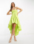 Фото #1 товара ASOS DESIGN Cotton ruched bandeau midi dress with high low hem in lime green