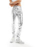 River Island metallic straight leg trouser in silver Серебристый, 38 - фото #9