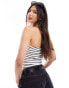 Фото #4 товара Miss Selfridge bandeau top in black and white stripe