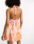 ASOS DESIGN halter mini sundress with strappy back in pink scarf print