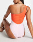 Vero Moda one shoulder colourblock swimsuit in pink and red Parfaitrosa, S - EU 36 - фото #2