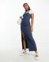 Фото #4 товара Monki denim midi pinafore dress in mid wash blue