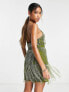 Фото #3 товара ASOS DESIGN embellished fringe mini dress with tie waist detail in lime