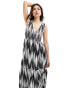 ASOS DESIGN v-neck crinkle midi sundress with tiered skirt in abstract print