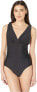 Фото #2 товара Athena Womens 185114 Solid Over The Shoulder Surplice Black One Piece Size 14