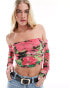 Фото #1 товара ONLY ruched detail mesh cropped bardot top in multi floral