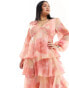 Pretty Lavish Curve balloon sleeve tiered midaxi dress in pink floral