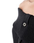 Weekday Yolanda knitted off shoulder top with button front in black