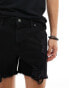 ASOS DESIGN short length denim shorts with abrasions in black