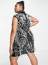 Фото #2 товара ASOS DESIGN Curve velvet high neck all over embellished mini dress in black with silver sequin