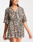 Фото #6 товара ASOS DESIGN button through beach over shirt in animal print