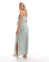 Vero Moda Maternity v neck maxi dress with tie waist in sage green floral