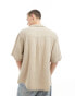 COLLUSION textured oversized revere short sleeve shirt with raw seam detail in ecru L - Chest 42 - фото #4