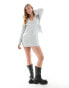 Miss Selfridge ballet wrap knit mini dress in light grey marl