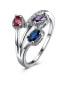 ფოტო #1 პროდუქტის Multicolor Flower Ring for Women with Cubic Zirconia Stones