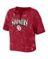 ფოტო #2 პროდუქტის Women's Crimson Oklahoma Sooners Bleach Wash Splatter Cropped Notch Neck T-shirt