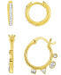 ფოტო #1 პროდუქტის 2 Pair Crystal Gold-Plated Hoop Earring Set