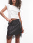 Topshop faux leather lace insert mini skirt in black Черный, 32 - фото #2