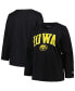 ფოტო #1 პროდუქტის Women's Black Iowa Hawkeyes Plus Size Arch Over Logo Scoop Neck Long Sleeve T-shirt