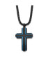 ფოტო #1 პროდუქტის Brushed Black and Blue IP-plated Cross Pendant Box Chain