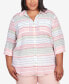 Фото #1 товара Plus Size English Garden Stripe Split Sleeve Button Down Shirt