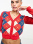 Daisy Street 90s fitted cardgian in red argyle knit