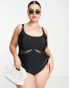 Фото #3 товара River Island Plus underwire mesh detail swimsuit in black