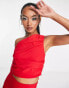 Фото #2 товара Vesper one shoulder ruched crop top co-ord in red